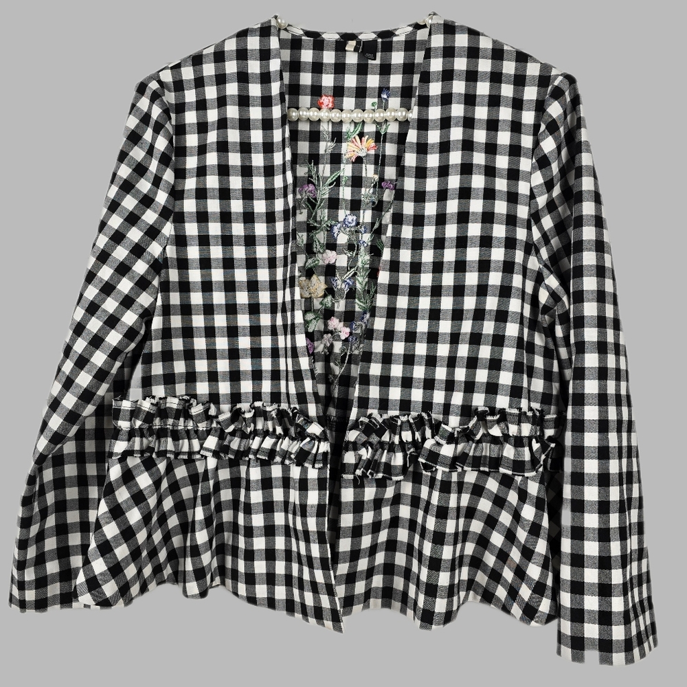 TOPSHOP Lightweight Checkered Jacket with Embroidered Detail